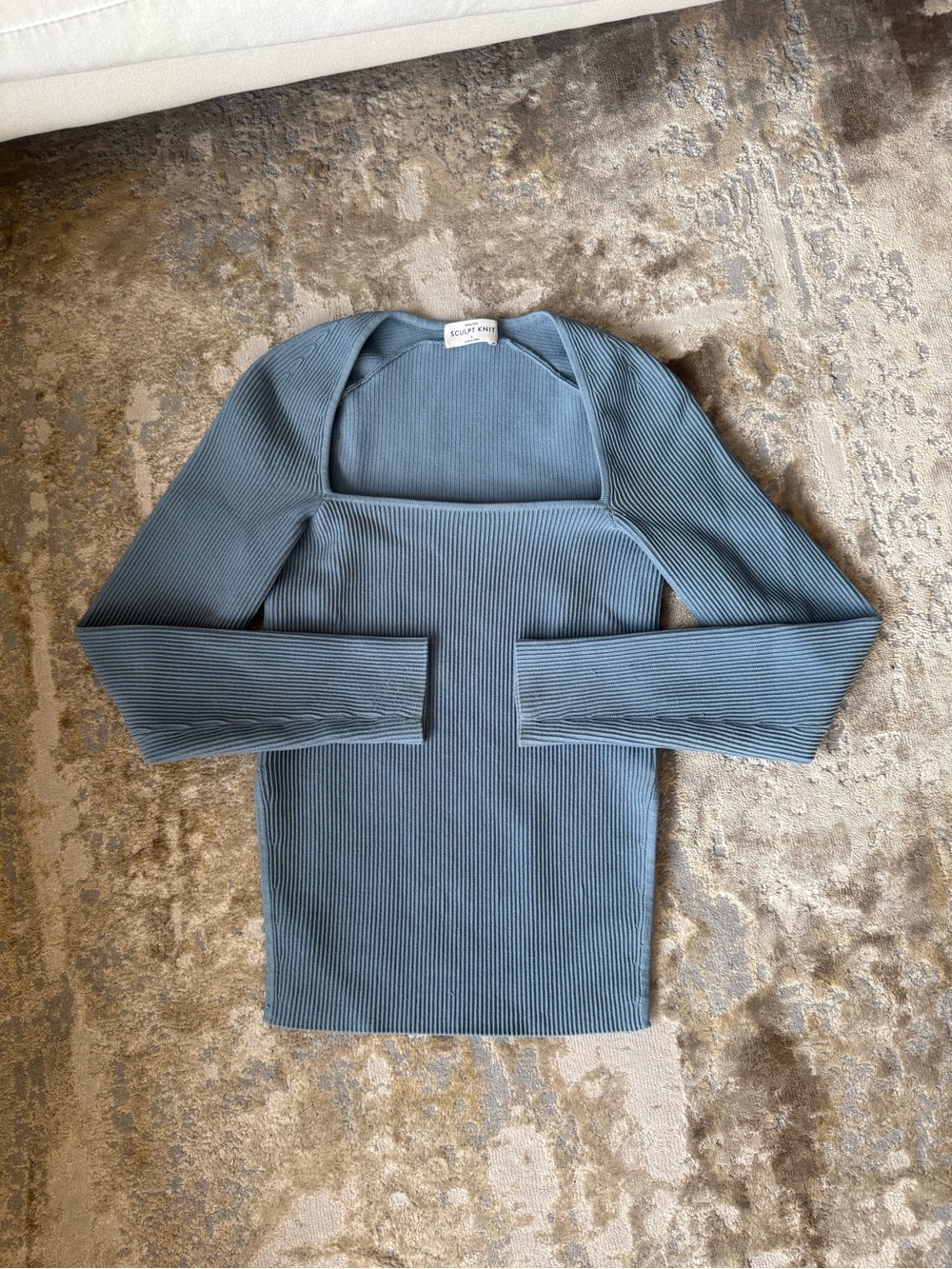 Babaton Blue Ribbed Square-Neck Top